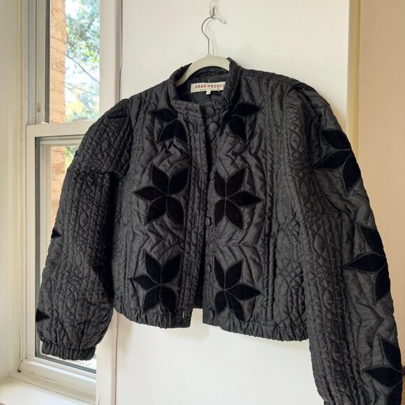 New Free People Quinn Quilted Cropped Jacket Black Small - Picture 5 of 11